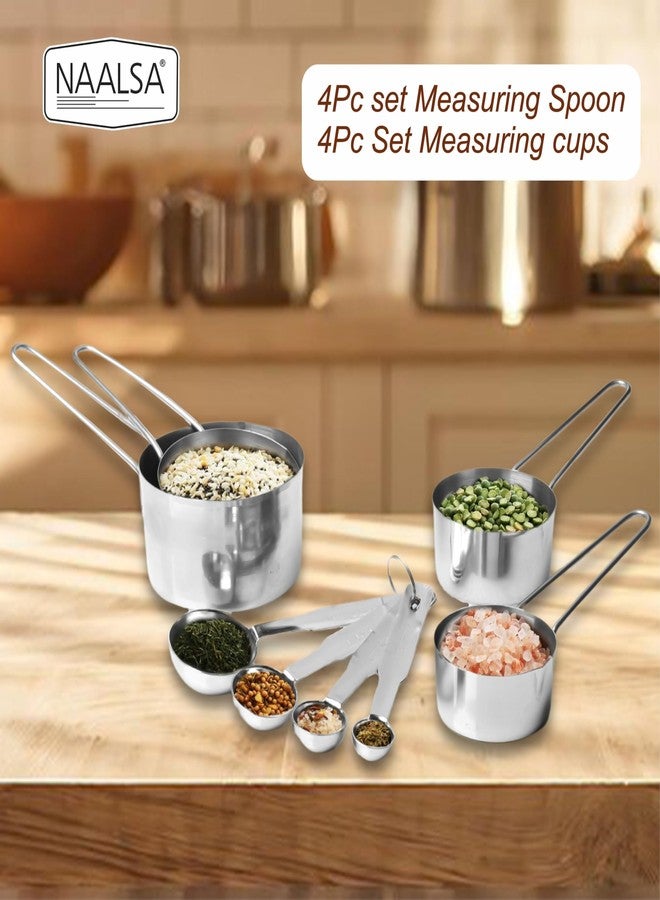 NAALSA Roxx 8Pc Set Measuring Spoons and Cups Set Stainless Steel for Dry or Liquid/Kitchen Gadgets for Cooking & Baking Cakes/Measuring Cup Set Combo with Handles - Image 2